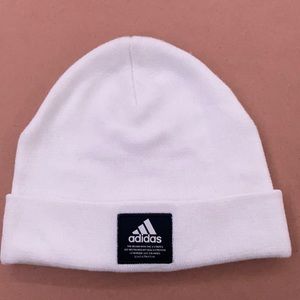 White Adidas Hat with Black Logo and 3 Strips